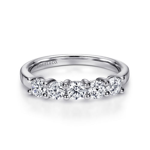 14K White Gold Round 5 Stone Shared Prong Diamond Anniversary Band