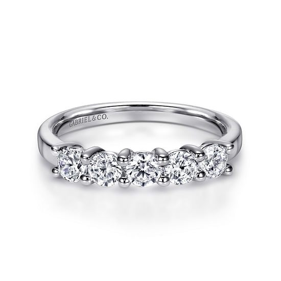 Gabriel - 14K White Gold Round 5 Stone Shared Prong Diamond Anniversary Band