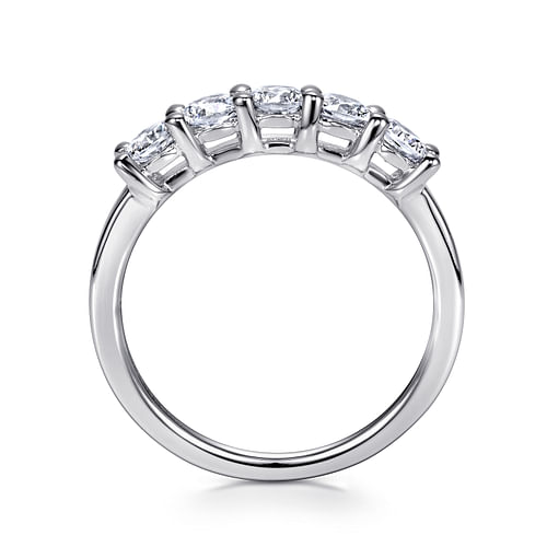 14K White Gold Round 5 Stone Shared Prong Diamond Anniversary Band