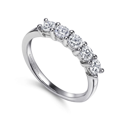 14K White Gold Round 5 Stone Shared Prong Diamond Anniversary Band