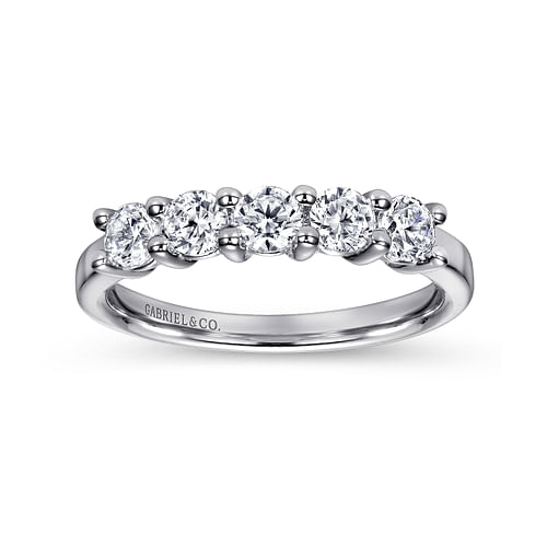 14K White Gold Round 5 Stone Shared Prong Diamond Anniversary Band