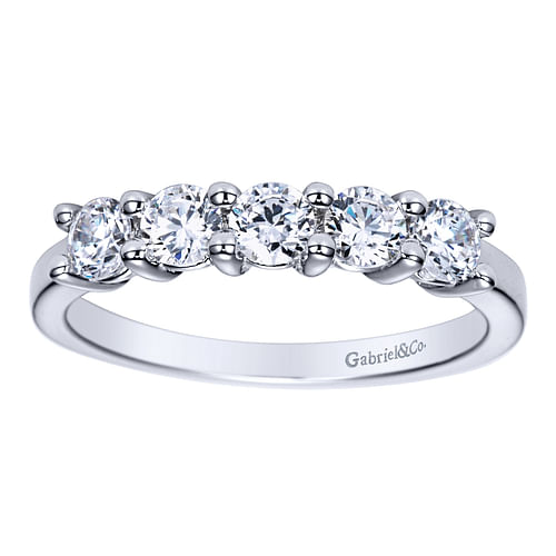 14K White Gold Round 5 Stone Shared Prong Diamond Anniversary Band