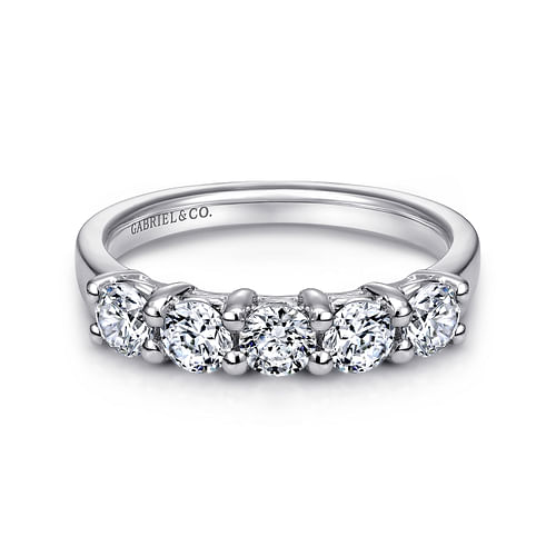 14K White Gold Round 5 Stone Shared Prong Diamond Anniversary Band