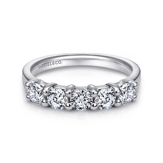 Gabriel - 14K White Gold Round 5 Stone Shared Prong Diamond Anniversary Band