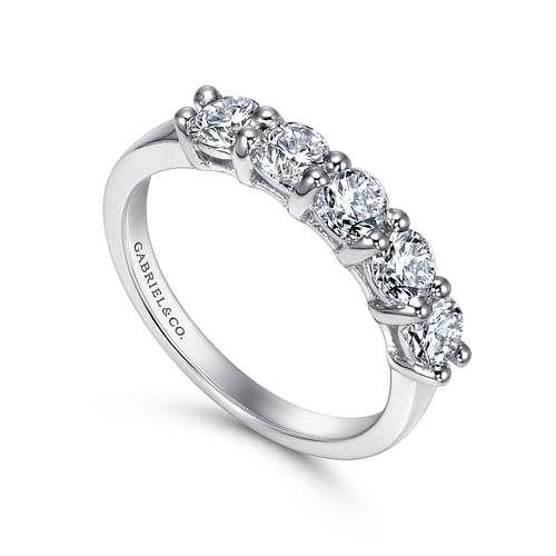 14K White Gold Round 5 Stone Shared Prong Diamond Anniversary Band