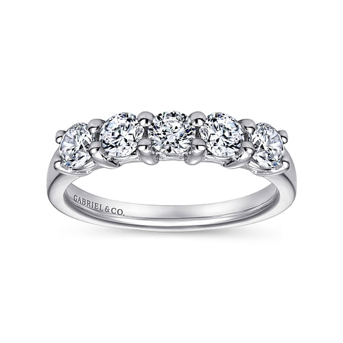 14K White Gold Round 5 Stone Shared Prong Diamond Anniversary Band