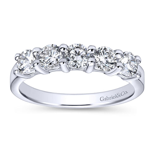 14K White Gold Round 5 Stone Shared Prong Diamond Anniversary Band