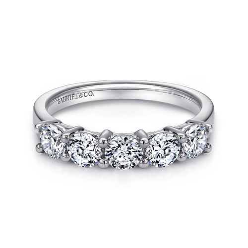 14K White Gold Round 5 Stone Shared Prong Diamond Anniversary Band