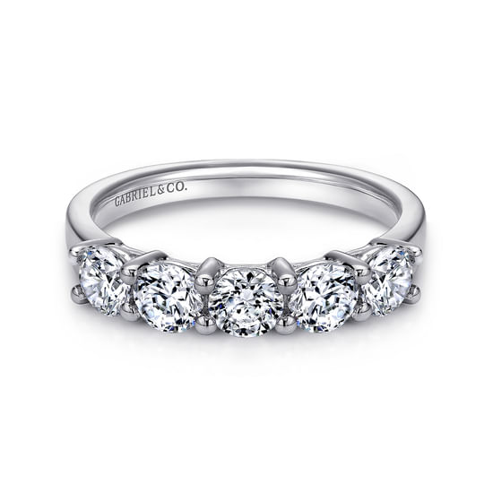 Gabriel - 14K White Gold Round 5 Stone Shared Prong Diamond Anniversary Band