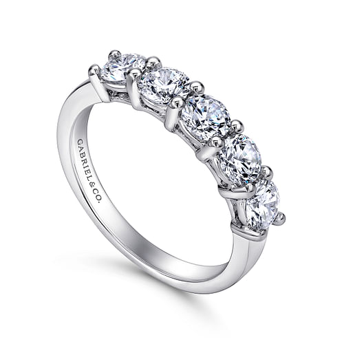 14K White Gold Round 5 Stone Shared Prong Diamond Anniversary Band