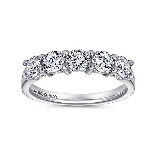 14K White Gold Round 5 Stone Shared Prong Diamond Anniversary Band