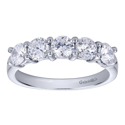 14K White Gold Round 5 Stone Shared Prong Diamond Anniversary Band