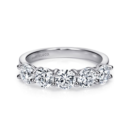 14K White Gold Round 5 Stone Shared Prong Diamond Anniversary Band