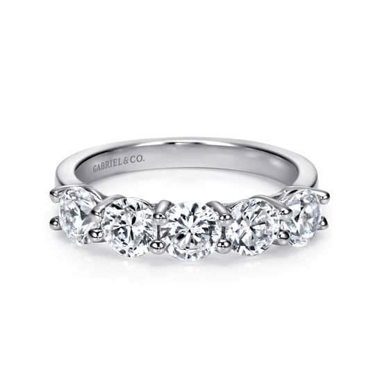 Gabriel - 14K White Gold Round 5 Stone Shared Prong Diamond Anniversary Band