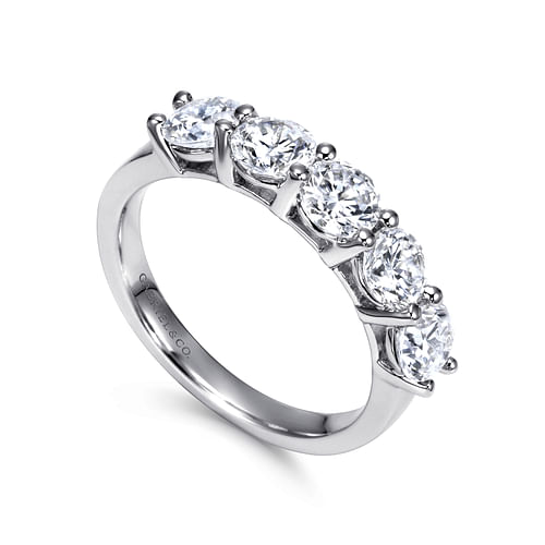 14K White Gold Round 5 Stone Shared Prong Diamond Anniversary Band