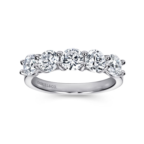 14K White Gold Round 5 Stone Shared Prong Diamond Anniversary Band