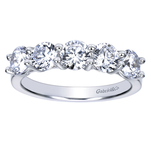 14K White Gold Round 5 Stone Shared Prong Diamond Anniversary Band