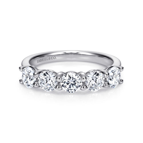 14K White Gold Round 5 Stone Shared Prong Diamond Anniversary Band