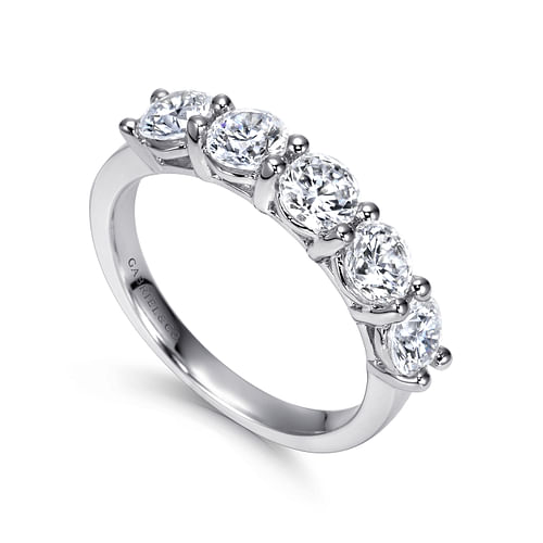 14K White Gold Round 5 Stone Shared Prong Diamond Anniversary Band