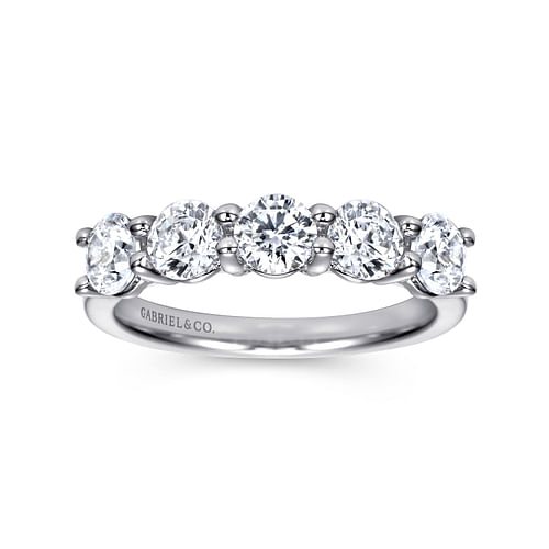 14K White Gold Round 5 Stone Shared Prong Diamond Anniversary Band