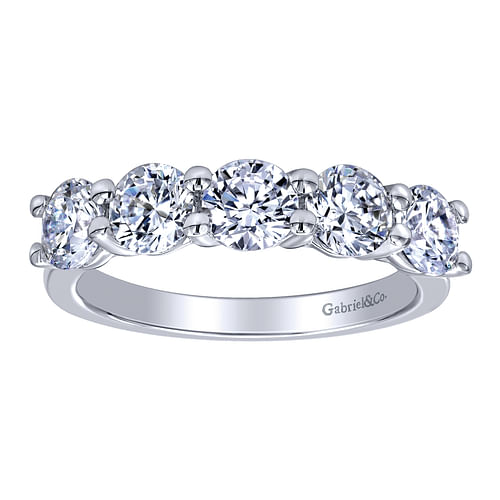 14K White Gold Round 5 Stone Shared Prong Diamond Anniversary Band