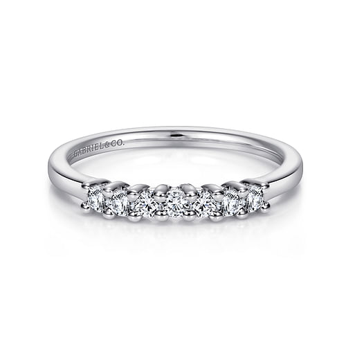 14K White Gold Round 7 Stone Shared Prong Diamond Anniversary Band