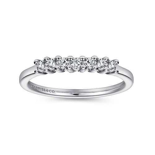 14K White Gold Round 7 Stone Shared Prong Diamond Anniversary Band