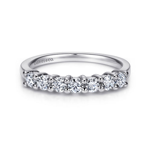 14K White Gold Round 7 Stone Shared Prong Diamond Anniversary Band