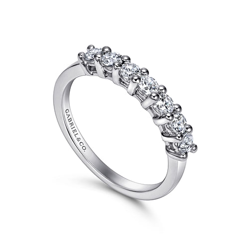 14K White Gold Round 7 Stone Shared Prong Diamond Anniversary Band