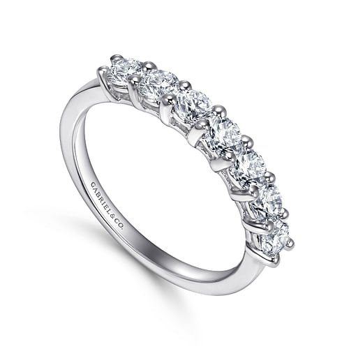 14K White Gold Round 7 Stone Shared Prong Diamond Anniversary Band