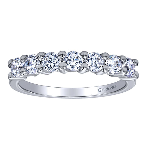 14K White Gold Round 7 Stone Shared Prong Diamond Anniversary Band