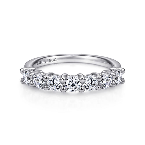 14K White Gold Round 7 Stone Shared Prong Diamond Anniversary Band