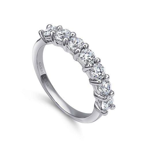 14K White Gold Round 7 Stone Shared Prong Diamond Anniversary Band