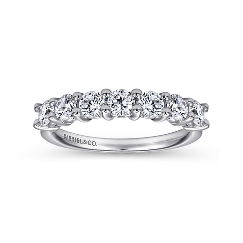 14K White Gold Round 7 Stone Shared Prong Diamond Anniversary Band