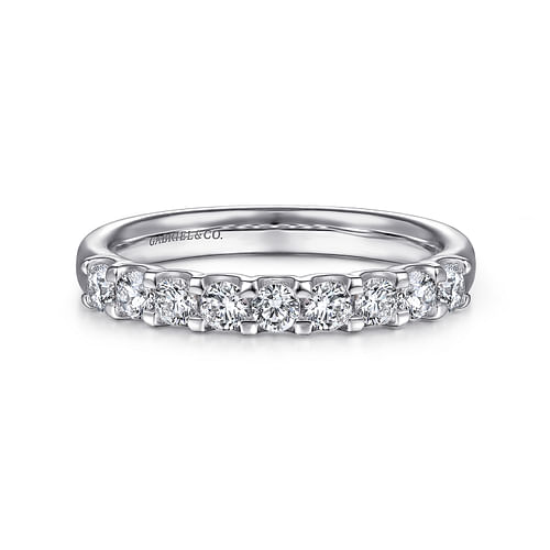 14K White Gold Round 9 Stone Diamond Anniversary Band