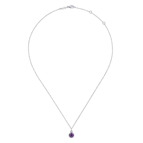 14K White Gold Round Amethyst Pendant Necklace