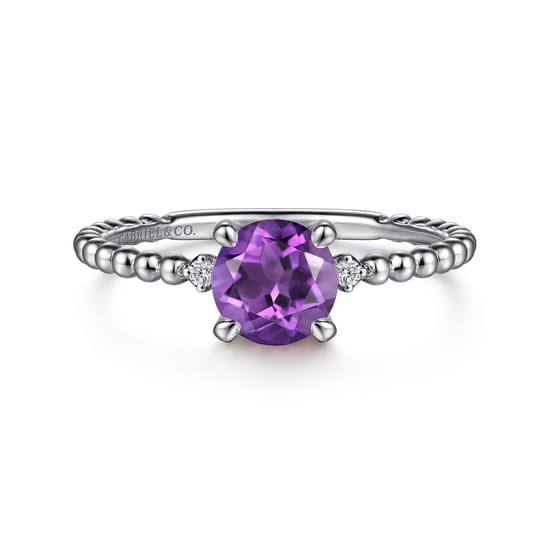 Gabriel - 14K White Gold Round Amethyst and Diamond Bujukan Promise Ring