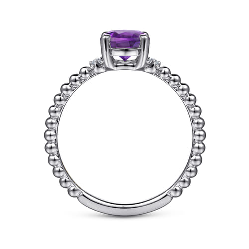 14K White Gold Round Amethyst and Diamond Bujukan Promise Ring