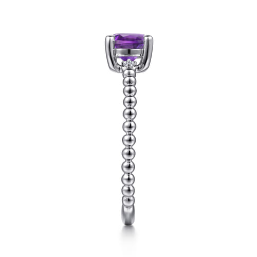 14K White Gold Round Amethyst and Diamond Bujukan Promise Ring