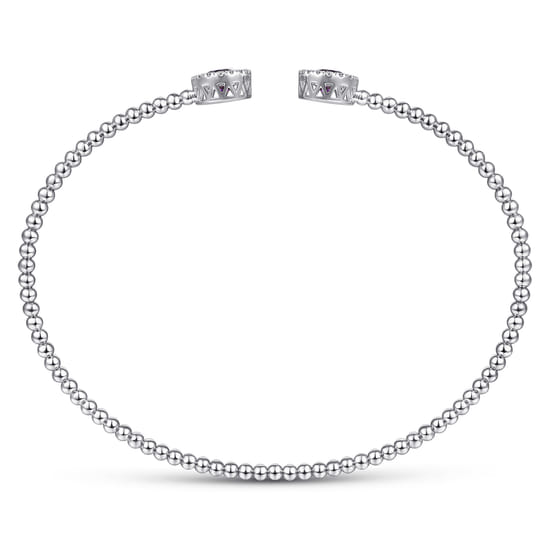 14K White Gold Round Amethyst and Diamond Halo Bujukan Bangle angle 3