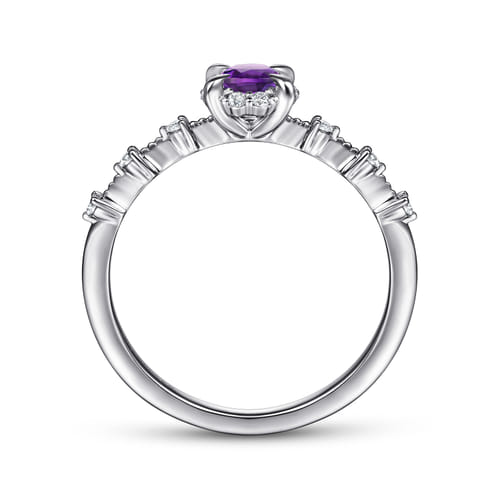 14K White Gold Round Amethyst and Diamond Halo Promise Ring