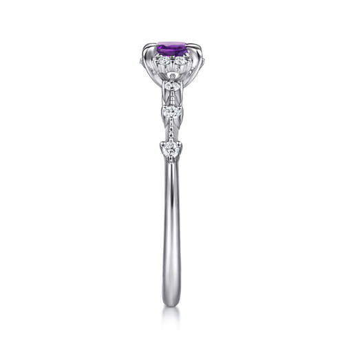 14K White Gold Round Amethyst and Diamond Halo Promise Ring
