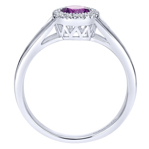 14K White Gold Round Amethyst and Diamond Halo Ring