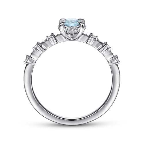 14K White Gold Round Aquamarine and Diamond Halo Promise Ring