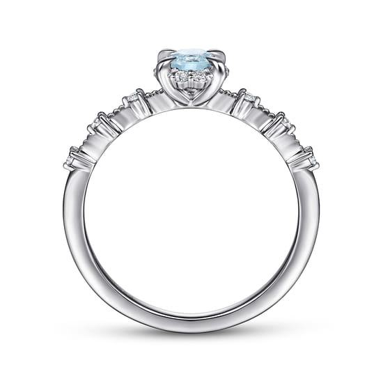 14K White Gold Round Aquamarine and Diamond Halo Promise Ring angle 2