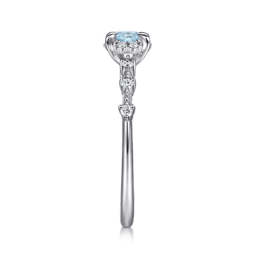 14K White Gold Round Aquamarine and Diamond Halo Promise Ring