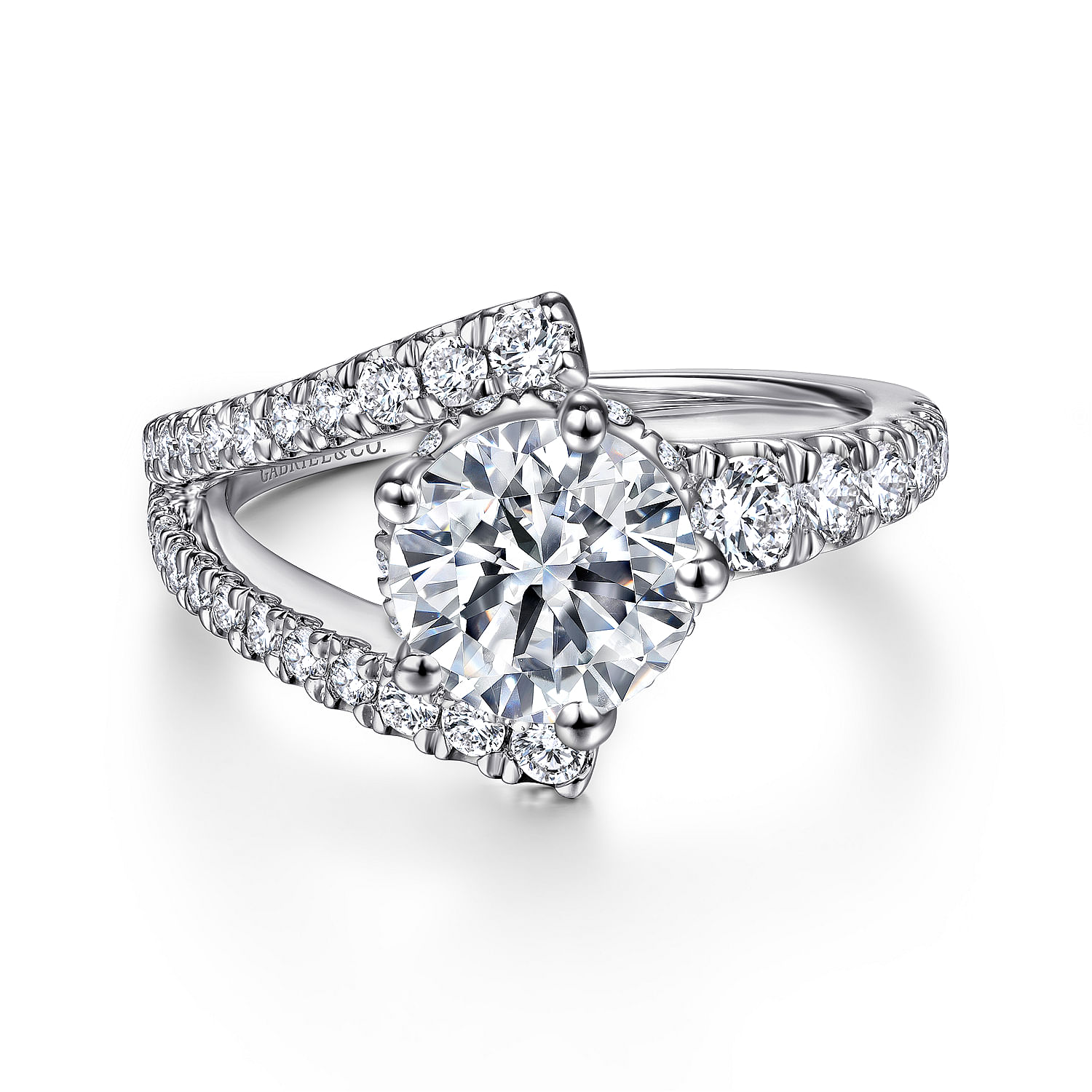 14K White Gold Round Asymmetrical Split Shank Diamond Engagement Ring