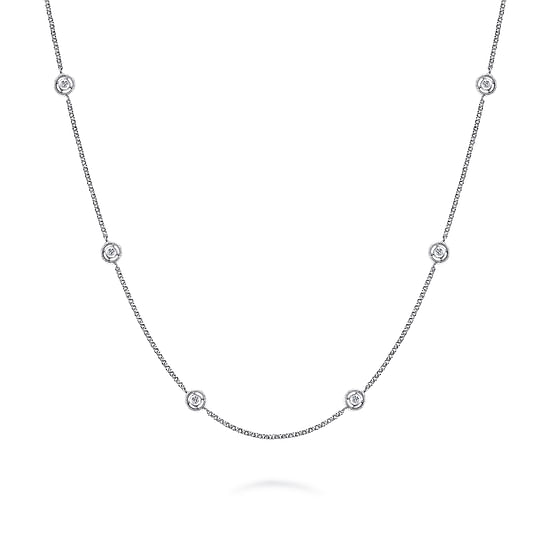 Gabriel - 14K White Gold Round Bezel Set Diamond Station Necklace