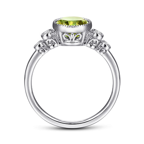 14K White Gold Round Bezel Set Peridot and Diamond Ring