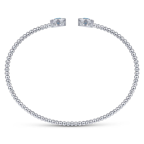 14K White Gold Round Blue Topaz and Diamond Halo Bujukan Bangle